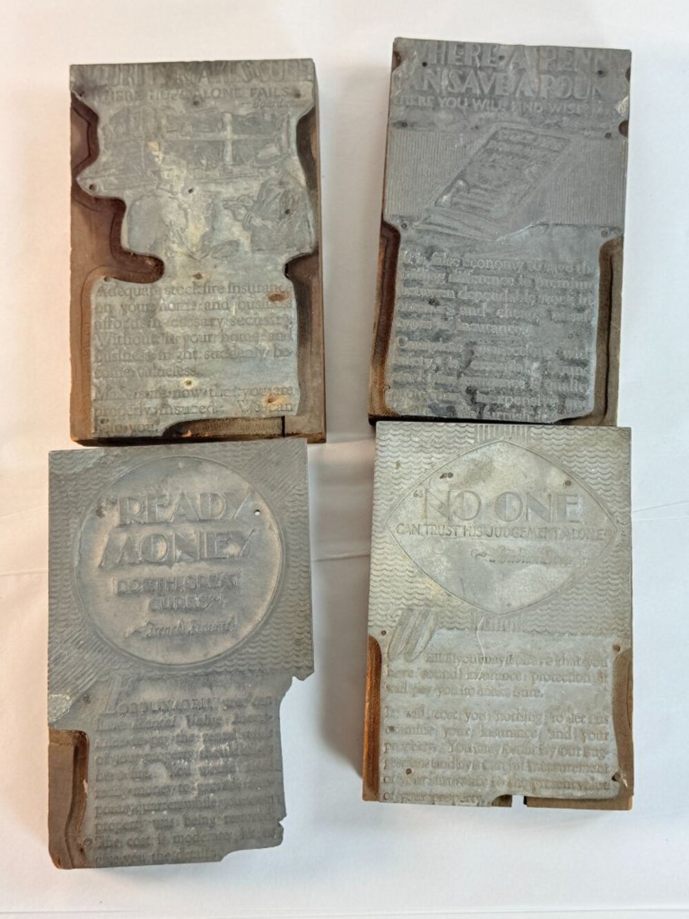 Vintage 1920's 1940's Wood & Metal 4 Letterpress Saying Subject Printers Blocks